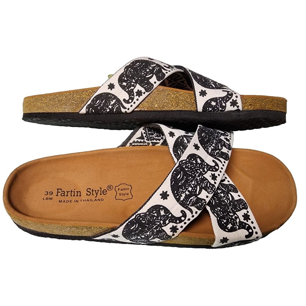 Fartin Style Elephant Cross Band Cork Bed Sandals EU 39 Thailand NEW - Picture 2 of 6